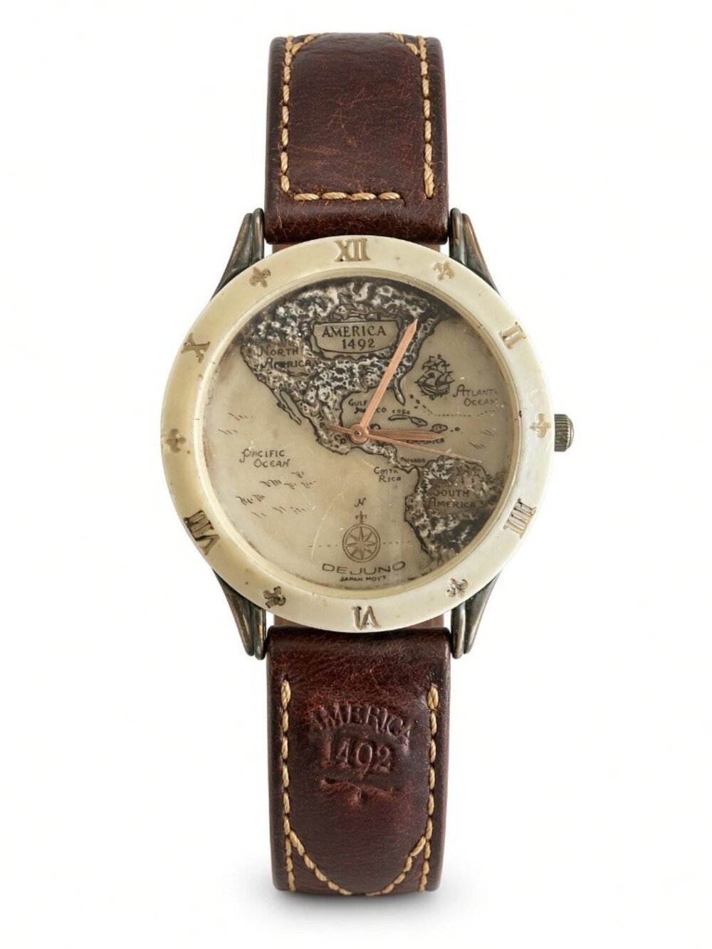 Dejuno America 1492 Columbus Watch Tin + COA — STRAP DAMAGED / MUST REPLACE